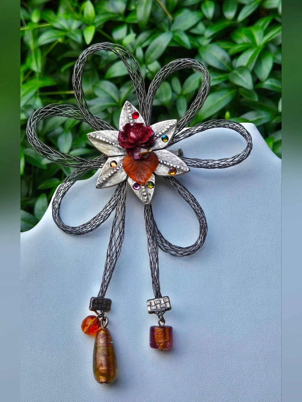 Chico's Floral Multi-Color Crystal & Silver-Tone Larg Mesh Flower Brooch